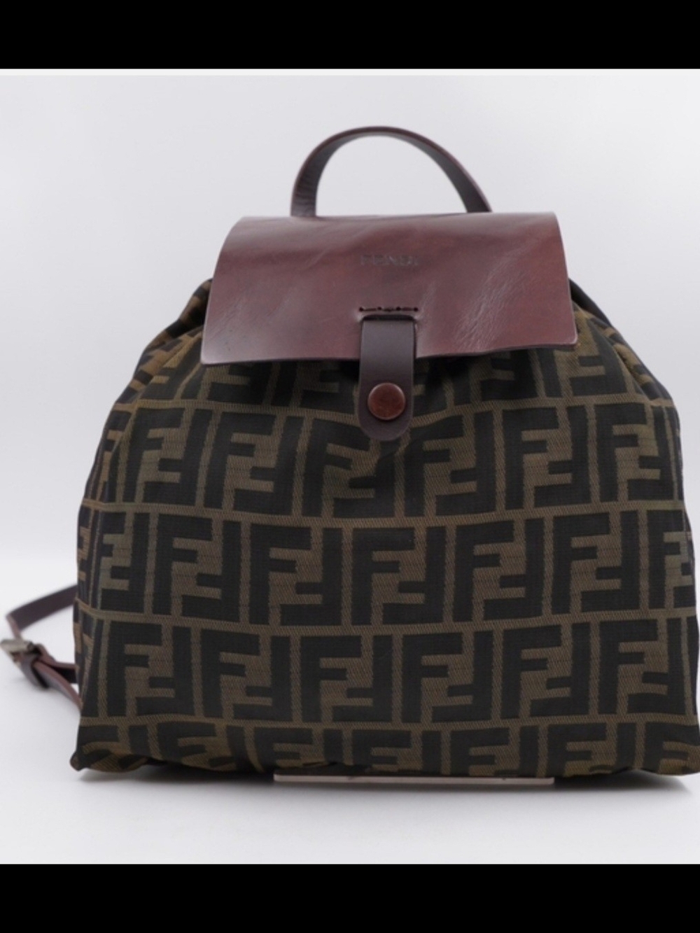 Fendi Black and Brown FF Logo Backpack with Dark Brown Leather Flap